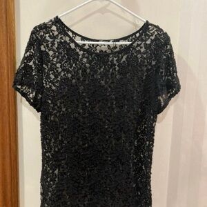 Elegant Black Lace Top, XL